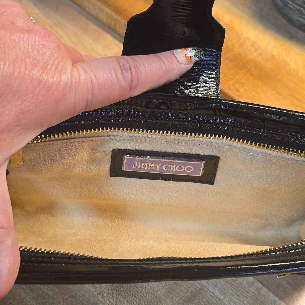 JIMMY CHOO TULITA  Crunch Black Patent  Leather Clutch/Wristlet - Picture 5 of 6